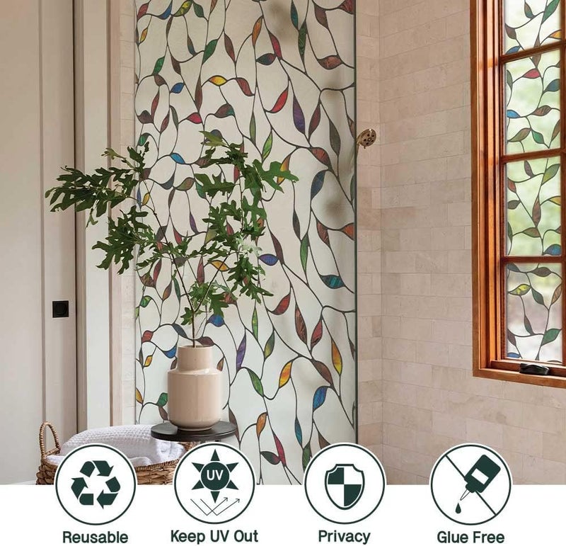 BEAUS TILE UNI Window Film Static Clings Non Adhesive 3D Stained Glass Window Decals UV Protection (Leaf, 37.4 x 24.4 Inch) - Image 5